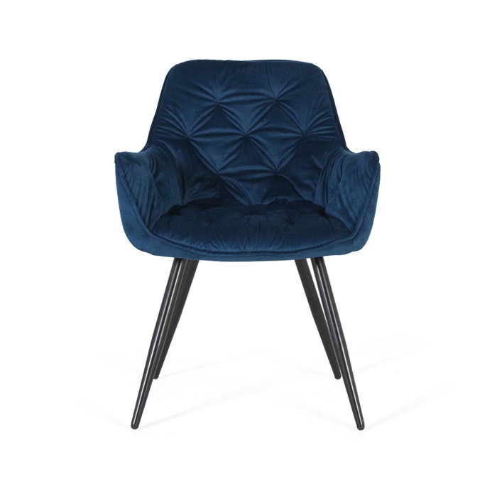 GINER Y COLOMER Lot de 2 chaises capitonnées en velours bleu électrique avec pieds en acier noir - 52 x 42 x 45 cm